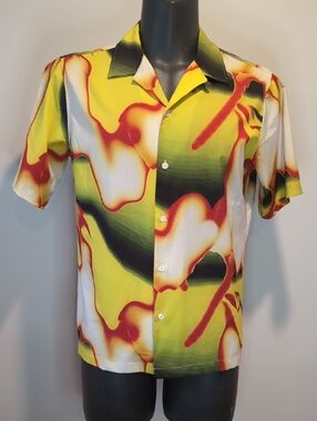 Zara X Rhuigi Rhude Yellow Abstract Print Short-Sleeve Men’s Shirt